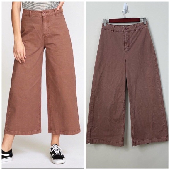 RVCA Niku High Rise Cropped Wide Leg Trouser Pants Size 28 Nutmeg - Picture 1 of 12